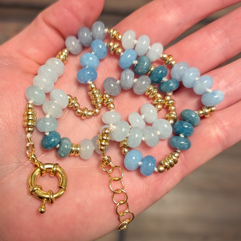 Blue and Gold Beaded Necklace - Picture 5 of 8